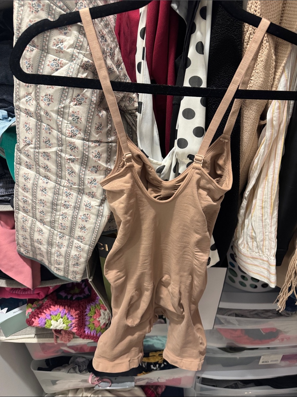 SKIMS Tan Ribbed Stretch Bodysuit Romper with Adjustable Straps - Picture 3 of 3